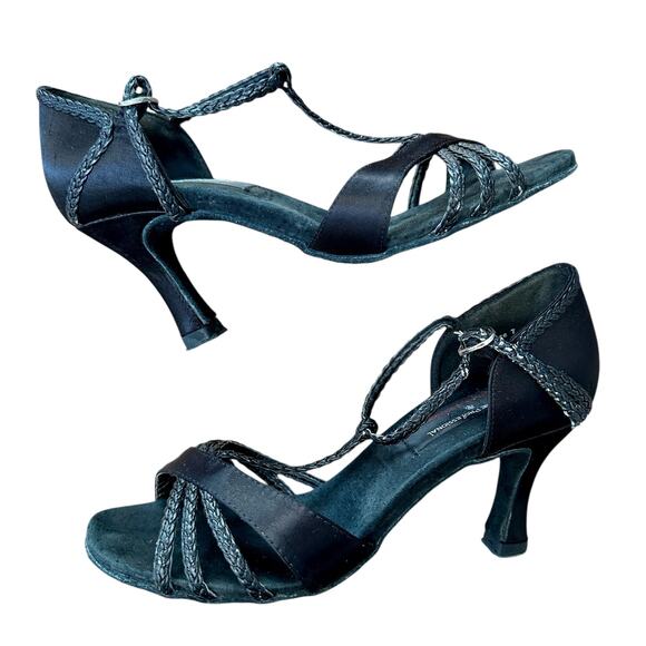 Stephanie Shoes - Stephanie Professional Ballroom dancing shoes 3" heel black suede satin 7